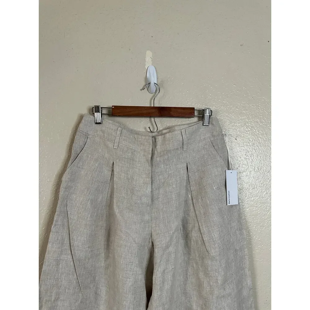 Reformation Asher Linen Low Rise Pant in Oatmeal Womans 8 NWT